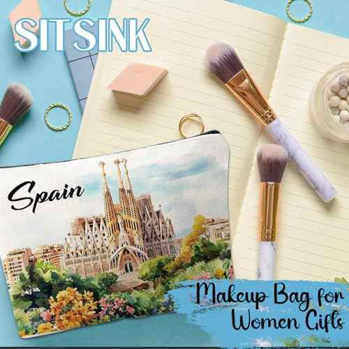 Spain Souvenirs Travel Essential Gifts - 4 Pcs Bulk European Trip Gifts from Spain, Scenic Spots Essentials Must Have Spanish Cosmetic Makeup Bags Purse for Women
