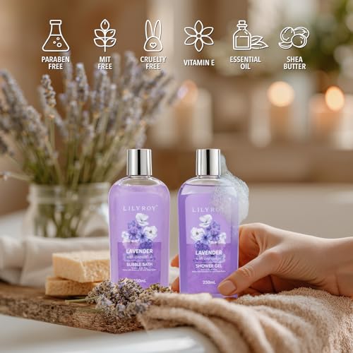 Lavender Spa Gift Set for Women - 7-Piece Relaxation & Bath Gift Basket for Mom