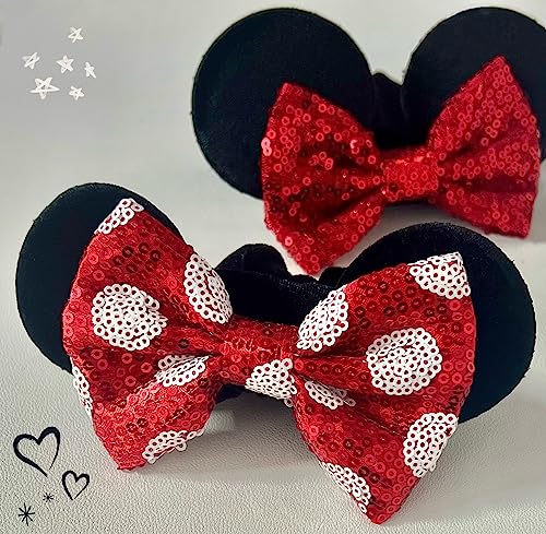 4th of July Hair Scrunchies Mouse Ear Accessories for Women Girls Independency Day Mice Ears Hair Ties Cute Sequins Hair Bow Scrunchies for Ponytail Party Favors Cosplay Costume,Red Blue