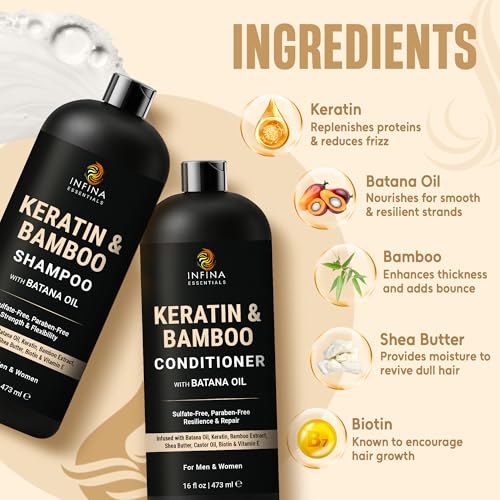 Keratin Shampoo & Conditioner Set - Frizz Control, 16 fl oz Each