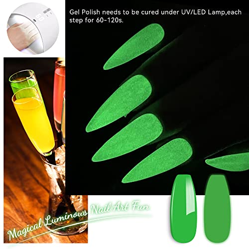 YTD Likomey Glow in the Dark Gel Nail Polish,15ml Neon Green Luminous Glow Effect UV Nails Gel,Fluorescent Bright Manicure Salon Home DIY UV Manicure Nail Art Varnish,YG04