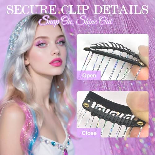 Hersun Pink Hair Tinsel Kit - 8 Clip-In Strands, 20in