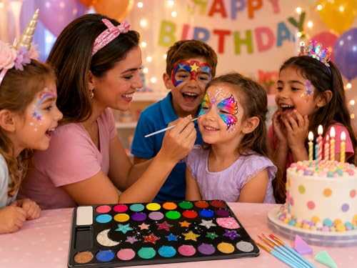 40-Color Face Paint Palette Kit - Waterproof Non-Toxic Makeup