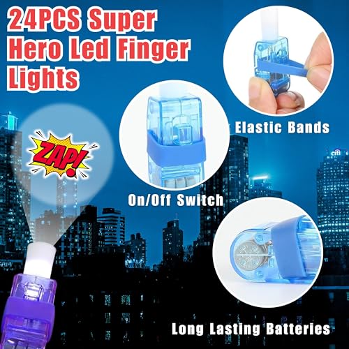 Hero LED Finger Lights & Tattoos 72 Pc Party Favor Set