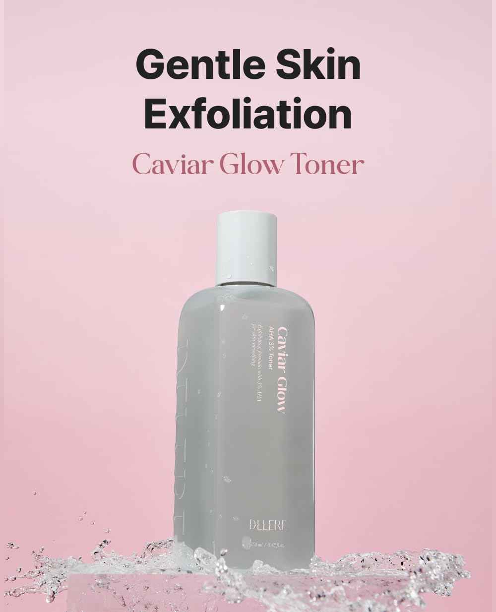Delere Caviar AHA 3% Glow Toner | Korean Collagen Exfoliating Toner | Korean Exfoliator for Radiance, Collagen Skin Care, 250ml