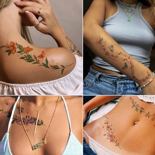Watercolor Temporary Tattoos for Women - 24 Sheets Flower