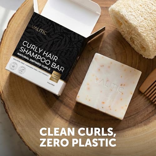 VALITIC Curly Hair Wave Shampoo Bar with Keratin & Biotin - Natural, Plastic-Free Moisturizing
