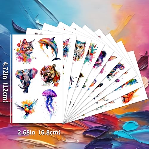 120 Watercolor Animal Temporary Tattoos for Kids