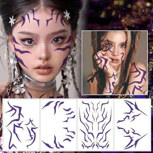 Anime Purple Temporary Tattoos for Cosplay & Halloween