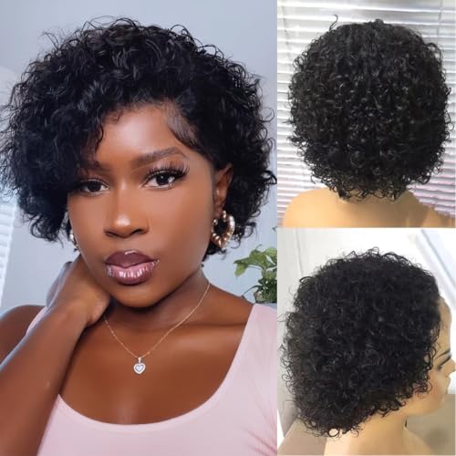 Pixie Cut Curly Bob Wig - 100% Brazilian Human Hair, Lace Front