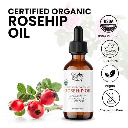 Organic Rosehip Seed Oil | 100% Pure, Cold-Pressed, Unrefined | USDA Certified Organic | Amber Glass Bottle with Glass Dropper | For Face, Skin & Hair - 1 Fl Oz