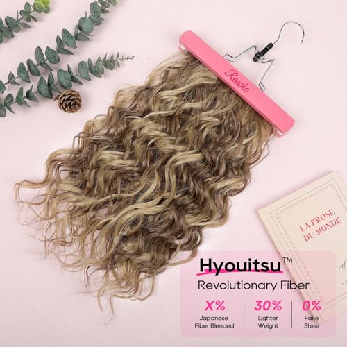 REECHO Clip-In Curly Hair Extensions 16 inch 4PCS Light Brown