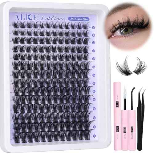 ALICE Lash Clsusters Kit Wispy Cluster Eyelash Extension Kit 168pcs 10-18mm Natural Lash Extension Kit Thin Band Individual Lashes Kit with Lash Glue Bond and Seal DIY at Home
