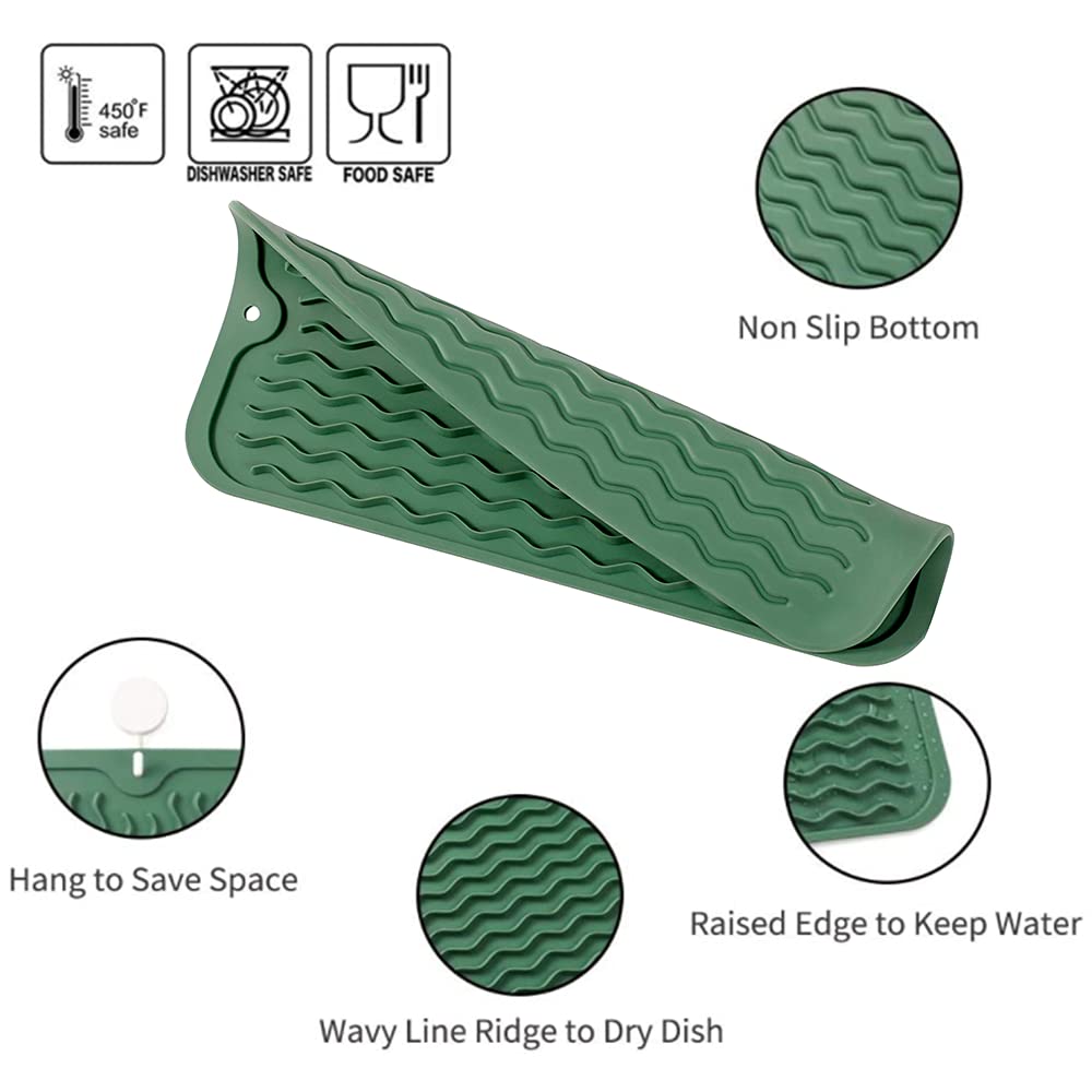 MicoYang Silicone Dish Drying Mat for Multiple Usage,Easy clean,Eco-friendly,Heat-resistant Silicone Mat for Kitchen Counter,Sink,Bar,Bottle,or Cup Green S 12 inches x 6 inches