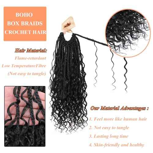 9 Packs Boho Box Braids Crochet Hair 10 Inch Goddess Box Braids Crochet Hair With Curly Ends Pre Looped Synthetic Bohemian Braid Hair Extensions For Women (10 Inch, 1B)