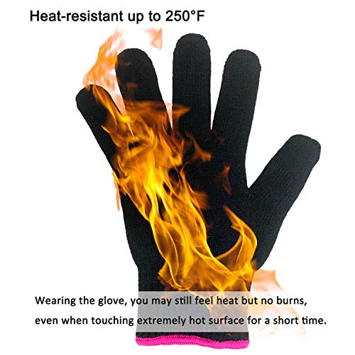 Pink Edge Heat Resistant Hair Styling Glove - Heatproof Up to 250°F, One Size, Black Variation