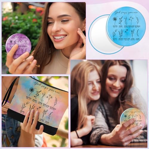 Kacctyen 20 Sets Christian Gift Bulk Christian Makeup Bag Religious Pocket Compact Mirror Inspirational International Women's Day Bible Verse Cosmetic Bag with Zipper for Church Member (Classic)
