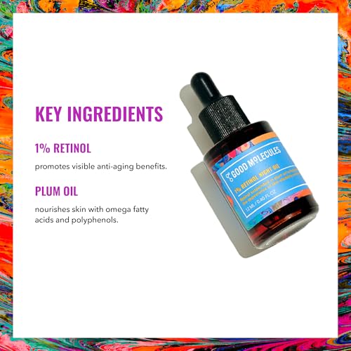 Good Molecules 1% Retinol Night Oil - Retinol and Rosehip Face Oil Formula for Look of Fine Lines & Wrinkles, Anti-Aging, Skin Firming, and Moisturizing - Skin Care for Face