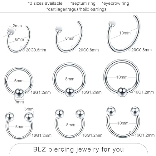Xpircn Piercing Kits Stainless Steel 20G 18G 16G 14G 12G Lip Nose Tongue Tragus Cartilage Daith Eyebrow Belly Button Rings Clear Retainer Piercing Jewelry