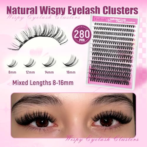 FADLASH DIY Lash Clusters - 280PCS D Curl Wispy Extensions 8-16mm
