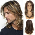 Men's Long Brown and Blonde Layered Wig for Cosplay & Parties