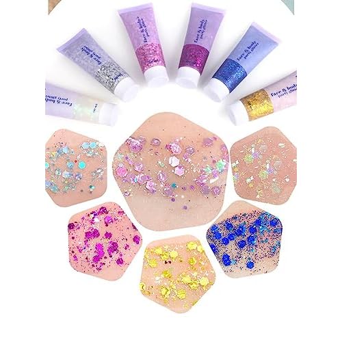 3 Color Face and Body Glitter Gel, Neon Outfit Glow Party for Body Hair Face Nail Glitter Stick Makeup. (01-Blue&02-Gold &06-White Moonbeam)