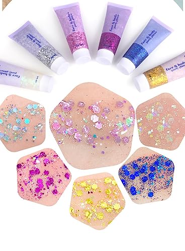 2 Pcs Body Glitter Gel, Neon Outfit Glow Party for Face and Body Hair Face Nail Glitter Stick Makeup.(06-White Moonbeam)