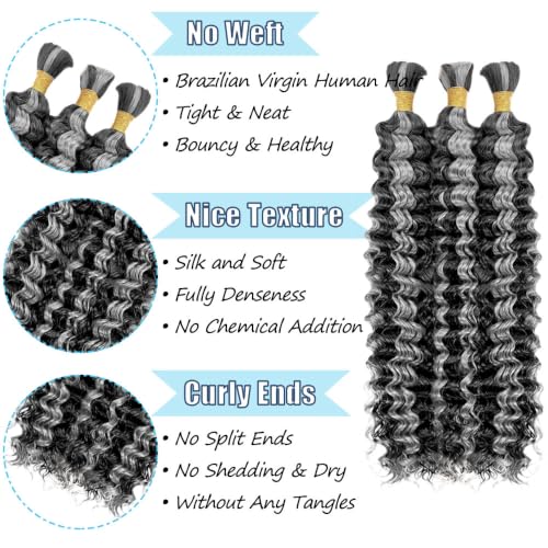 Salt and Pepper Human Hair for Boho Braids - 24 Inch Deep Wave