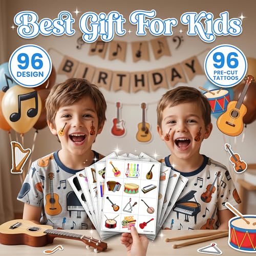 96 PCS Musical Instrument Temporary Tattoos for Kids