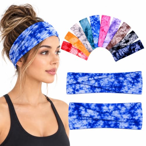 10 Pack Tie Dye Headbands for Women Girls Teens - Boho Elastic Hair Accessories