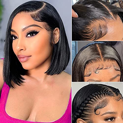 Hoacon Bob Wig Human Hair 13x4 Frontal Lace Wigs HD Bob Lace Front Wigs Human Hair for Women 180% Density Short Bob Wigs Straight Glueless Wigs Pre Plucked With Baby Hair 10 Inch