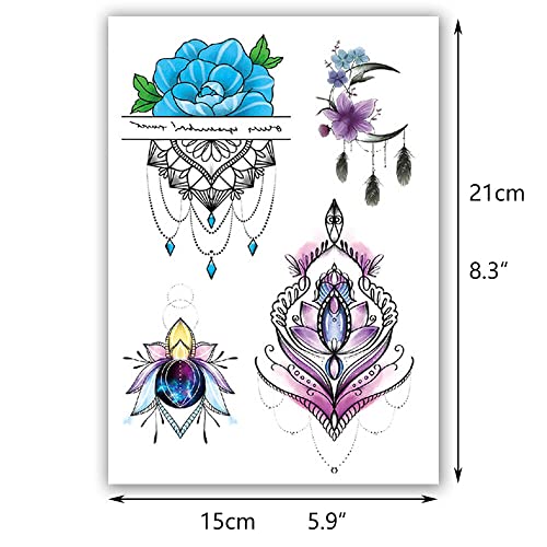 Glaryyears Watercolor Flower Temporary Tattoos, 10 Pack