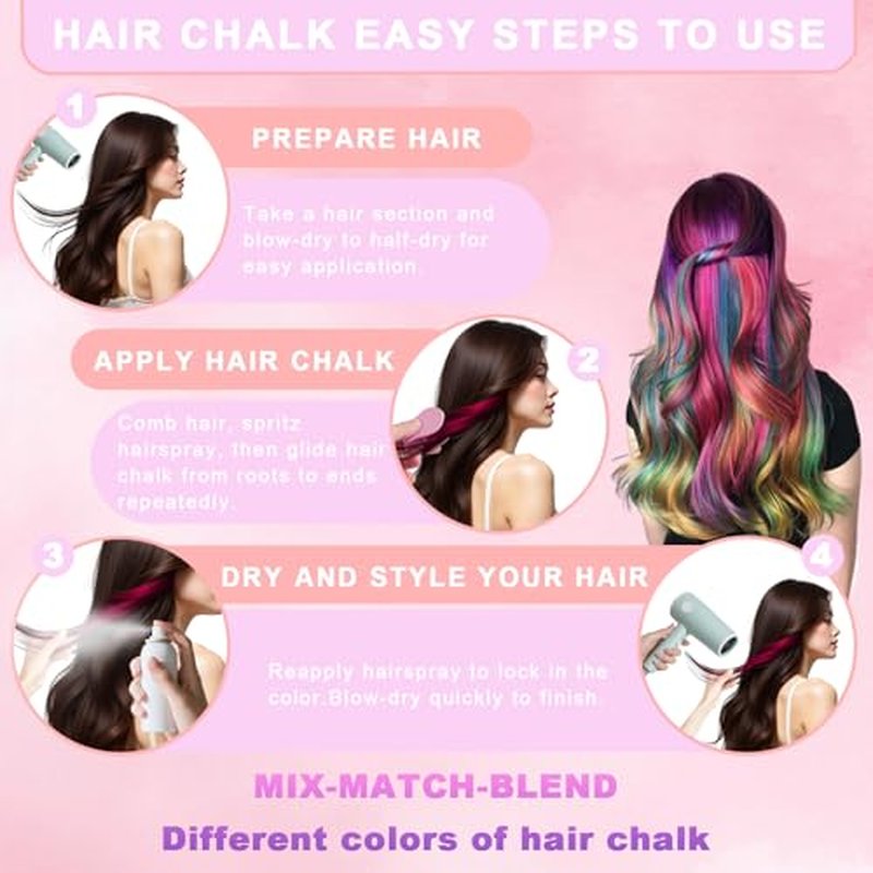 6 Colors Temporary Hair Chalk for Kids | Washable & UV Reactive