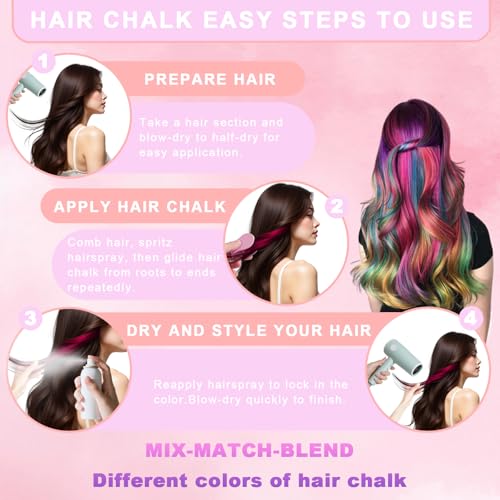 12 Color Washable Hair Chalk Set for Kids - Non-Toxic Temporary Dye