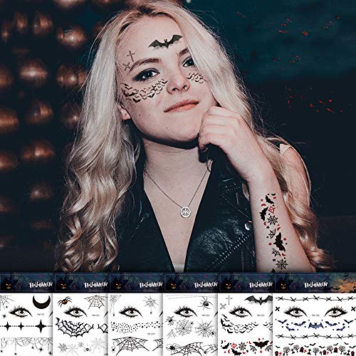 Day of the Dead Temporary Tattoos - 12 Sheets Halloween Face Stickers