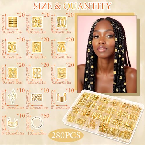 280PC Gold Hair Jewelry Set for Braids, Locs & Dreadlocks