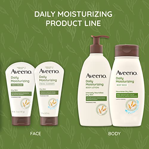 Aveeno Daily Moisturizing Facial Cleanser for Dry Skin, Hydrating Acne Face Wash with Soothing Oat for soft & Supple Skin, Free of Parabens, Sulfates, Fragrance, Dyes & Soaps, 5 FL OZ (Pack of 3)