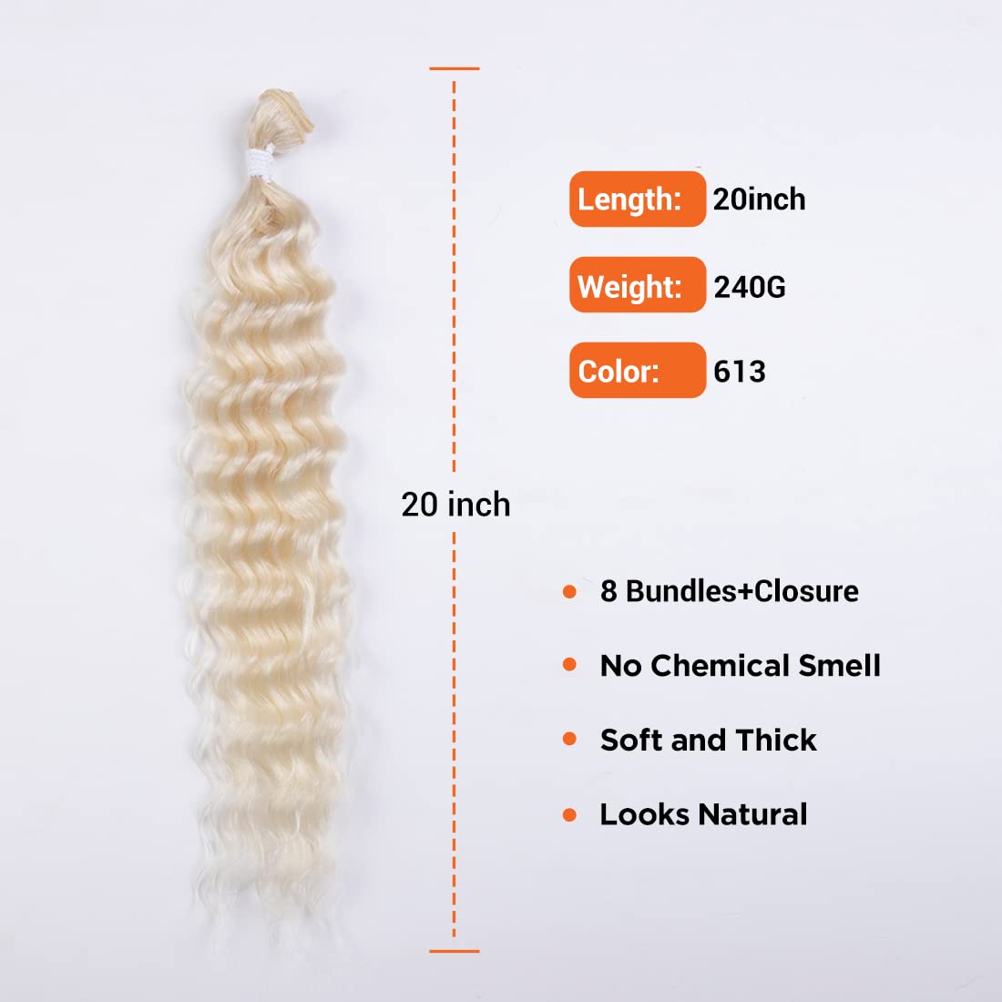 Synthetic Hair 613 Blonde Bundles With Simple Closure Weave Bundles With Frontal Swiss Lace Kinky Curly Hair For Women 9pcs Water Wave 20 Inch 240G High Temperature Fiber