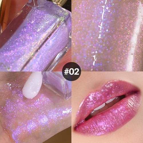 CHARMACY Aurora Chameleon Moisturizing Lip Gloss, MultiColor Shifting Shimmer Lip Gloss, Hydrating Non-Sticky Formula Glitter Lip Glaze, Easy to Apply, Long-Lasting, High-Shine Sheer Finish #02