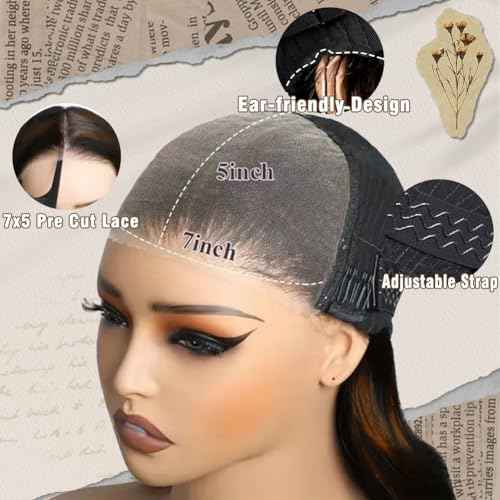 Wear and Go Glueless Wig Human Hair Pre Cut 24 Inch Balayage Highlight 7x5 HD Lace Front Wig Pre Plucked Bleached Knots 1b30 Black and Blonde Ombre Lace Closure Wig 180 Density for Women