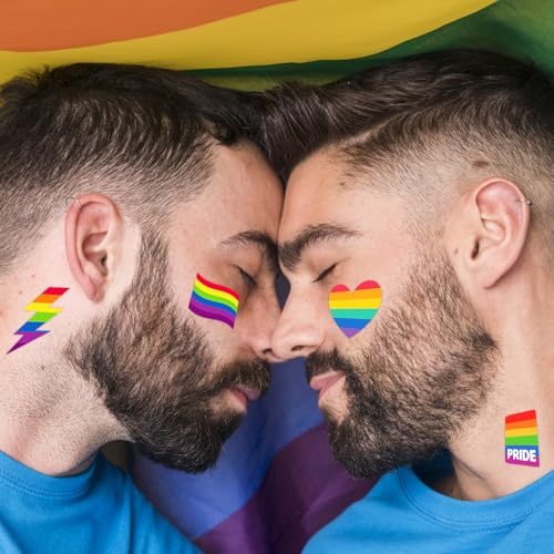 winthrop 240 Pcs LGBT Rainbow Flag Pride Temporary Tattoos, Individually Wrapped Safety Waterproof Tattoos, Best Choice for Pride Month Gay Birthday Party, 60 Designs