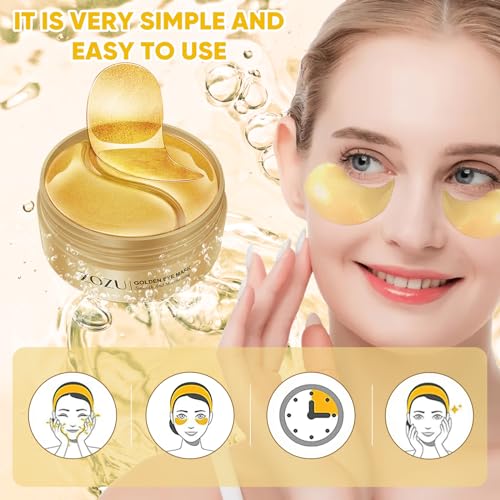 Aero Zen 24K Gold Under Eye Patches-120 Pcs,Eye Mask Pure Gold Anti-Aging Collagen Hyaluronic Acid Under Eye Mask for Dark Circles, Puffiness & Wrinkles Refresh Your Skin（Gold）