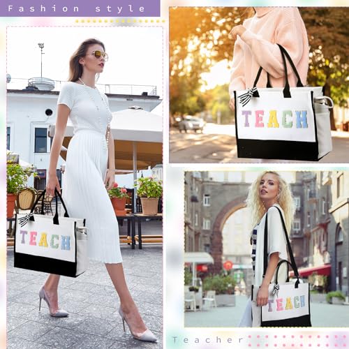 Abbylike Back to School Teacher Gift Canvas Chenille Letter Tote Bag Makeup Cosmetic Pouch Thank You Teacher Appreciation Women Gift