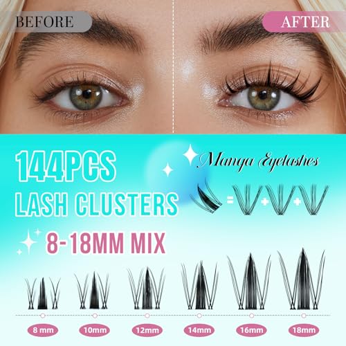 Manga Style Fairy Lash Clusters 144pcs - Invisible Band Wispy