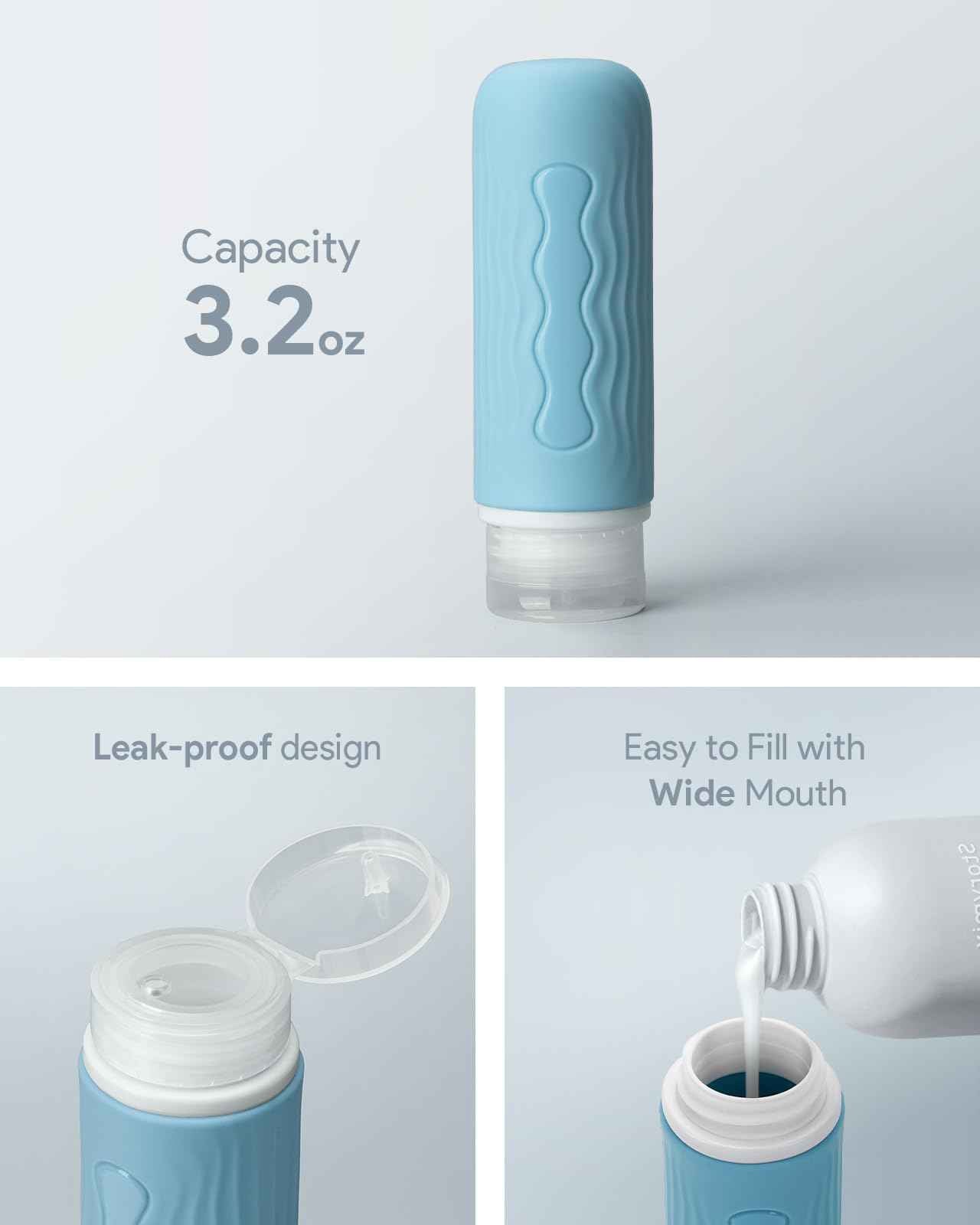 Lotour Travel Toiletry Bag for Women with Travel Size Silicone Containers Set, Hanging Toiletry Bag for toiletries, Cosmetic Bag Travel Organizer (Blue)