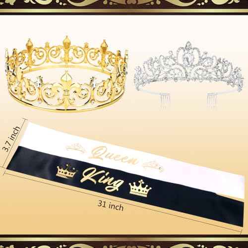 TOBATOBA King and Queen Crown Set with Sashes - King and Queen Crowns for Men and Women - Prom, Homecoming, Wedding, Birthday, Halloween
