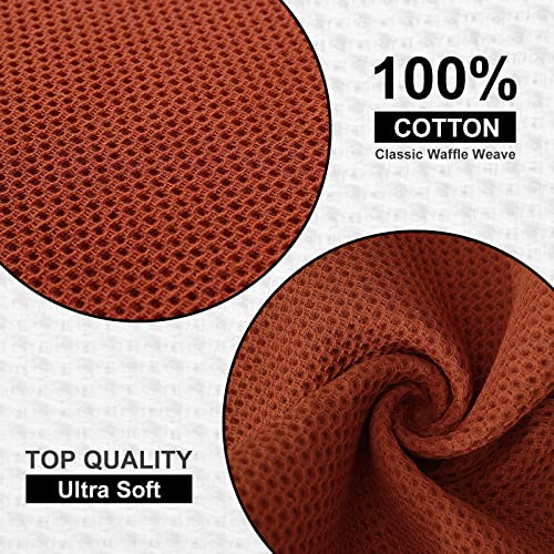 Kitinjoy 100% Cotton Kitchen Dish Cloths, 6 Pack Waffle Weave Dish Towels Ultra Soft Absorbent Quick Drying Dish Rags, 12 X 12 Inches, Rust