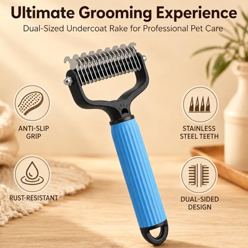 Double Sided Pet Dematting Comb & Undercoat Rake for Dogs & Cats