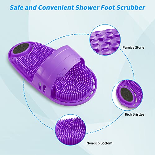 Silicone Shower Foot Scrubber Personal Foot Massage and Cleaning with Soft Silicone Bristles and Non-Slip Suction Cups, Foot Scrubbers for Use in Shower Men and Women (1PCS Purple)
