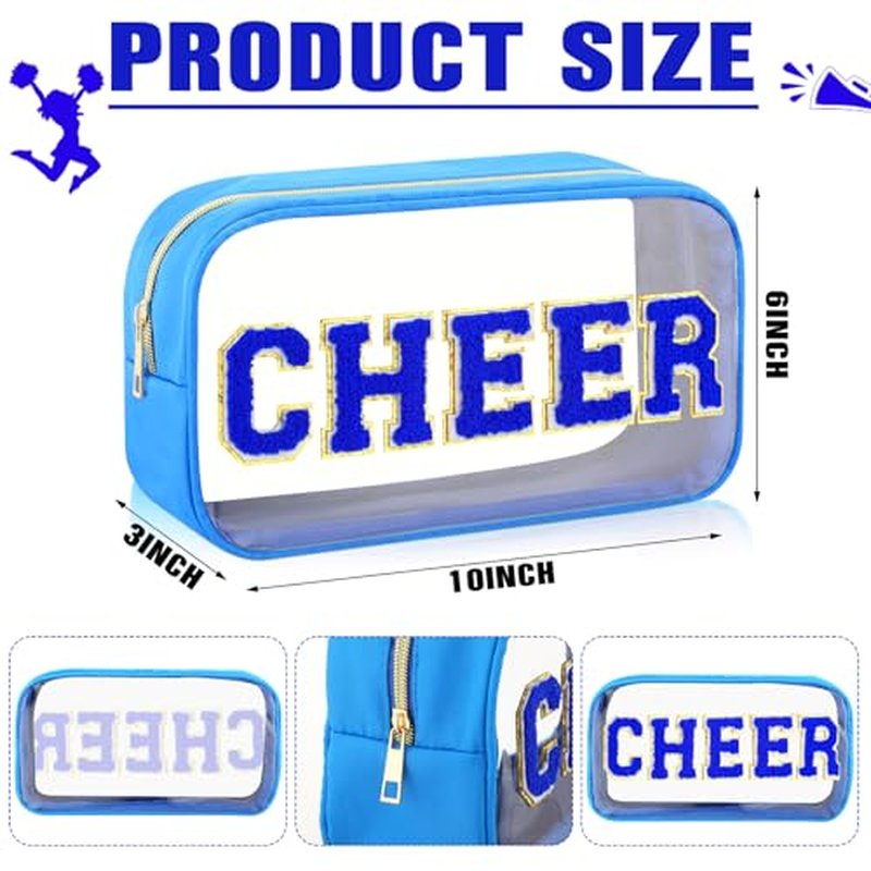 Abbylike Cheer Clear Makeup Bag with Chenille Letters – Waterproof Cosmetic Pouch for Cheerleaders